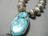 Native American Heavy 292 Gram Navajo Spider Turquoise Sterling Silver Coin Necklace-Nativo Arts