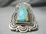 Superior Vintage Native American Navajo Colossal Sterling Silver #8 Turquoise Ring-Nativo Arts