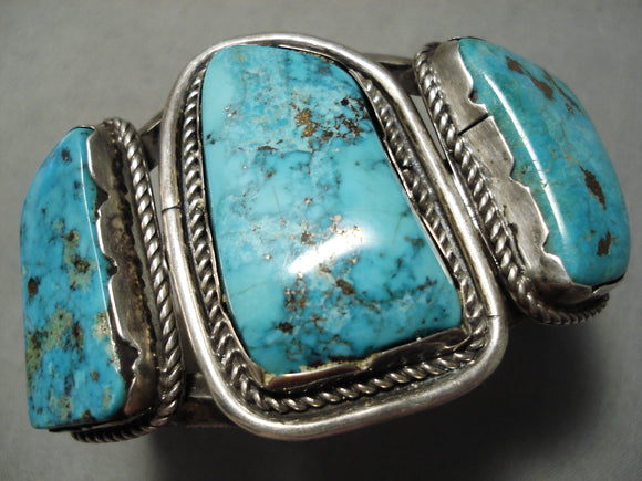 One Of The Best Vintage Native American Navajo Old Kingman Turquoise Sterling Silver Bracelet-Nativo Arts