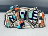 Mind Boggling Vintage Native American Zuni Turquoise Inlay Sterling Silver Bracelet-Nativo Arts