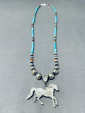 Quality Hand Tooled Vintage Native American Navajo Turquoise Sterling Silver Horse Necklace-Nativo Arts