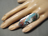 Native American Huge Important Uni Quam Bluejay Turquoise Sterling Silver Ring-Nativo Arts