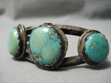 Thick Sturdy Vintage Native American Navajo Green Turquoise Sterling Silver Bracelet Old-Nativo Arts