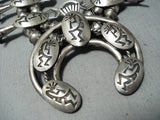 Detailed Vintage Native American Navajo Kokopelli Sterling Silver Squash Blossom Necklace Set-Nativo Arts