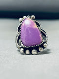 Huge Very Rare Vintage Native American Navajo Sugilite Sterling Silver Signed Ring Old-Nativo Arts