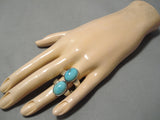 Marvelous Vintage Native American Navajo Blue Gem Turquoise Sterling Silver Ring Old-Nativo Arts