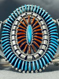 Breathtaking Native American Zuni Signed Ed Cooyate Turquoise Sterling Silver Bracelet-Nativo Arts