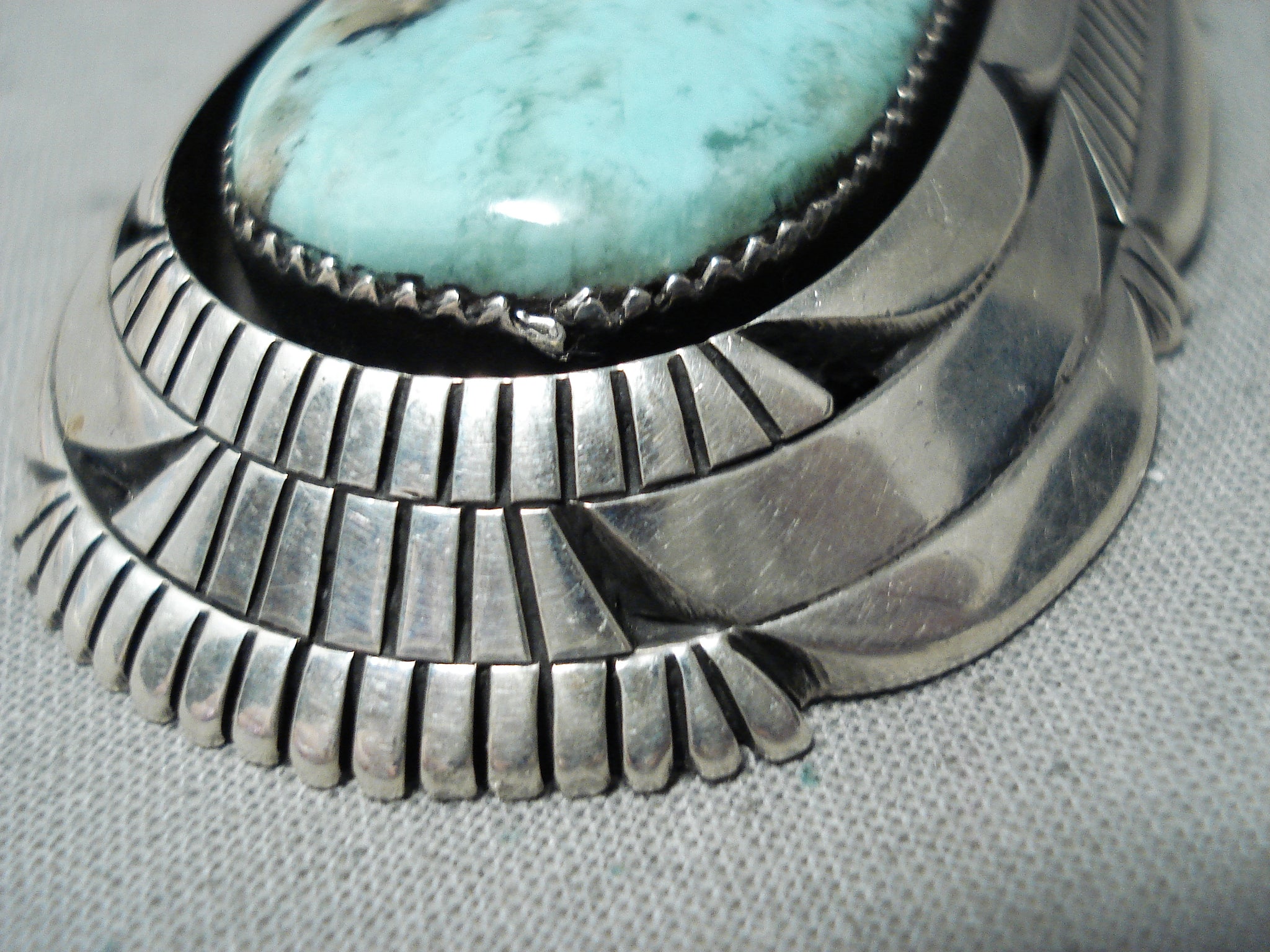 Native American Navajo Handmade Sterling Silver Turquoise Ring By Tom hot Lewis