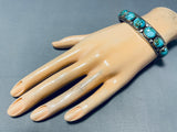 Important Vintage Native American Navajo Signed 7 Carico Lake Turquoise Sterling Silver Bracelet-Nativo Arts