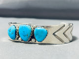 Superb Vintage Native American Navajo Signed 3 Kingman Turquoise Sterling Silver Bracelet-Nativo Arts