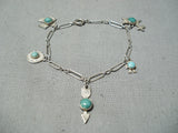 Early 1900's Vintage Native American Navajo Turquoise Sterling Silver Charm Link Bracelet-Nativo Arts