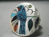 Native American Important Harlan Coonsis Bluejay Turquoise Coral Sterling Silver Ring-Nativo Arts