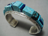 Opulent Native American Navajo Lone Mountain Turquoise High Rise Sterling Silver Inlay Bracelet-Nativo Arts