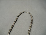 Heavy Vintage Native American Navajo Jet Stone Dime Sterling Silver Link Necklace Old-Nativo Arts