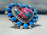 Awesome Native American Navajo Mojave Turquoise Synth Opal Sterling Silver Huge Heart Ring-Nativo Arts