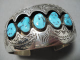 Advanced Silver Work Vintage Native American Navajo Turquoise Sterling Bracelet Cuff-Nativo Arts