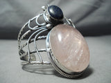 Colossal Vintage Native American Navajo Rose Quartz Lapis Bug Sterling Silver Bracelet-Nativo Arts