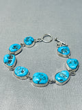 Superb Native American Navajo Signed 8 Sleeping Beauty Turquoise Sterling Silver Bracelet-Nativo Arts