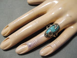 Impressive Vintage Native American Navajo Turquoise Sterling Silver Ring Old-Nativo Arts