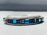 Extremely Detailed Vintage Native American Navajo Turquoise Inlay Sterling Silver Bracelet-Nativo Arts