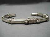 Thick And Heavy!! Vintage Native American Navajo Coiled Sterling Silver Bracelet-Nativo Arts