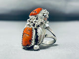 Remarkable Native American Navajo Coral Sterling Silver Ring-Nativo Arts