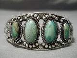 Early 1900's Vintage Native American Navajo Green Turquoise Sterling Silver Bracelet Old-Nativo Arts