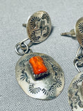 Incredible Vintage Native American Navajo Coarl Sterling Silver Earrings-Nativo Arts