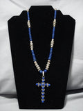 Magnificent Vintage Native American Navajo Lapis Lin Johnson Sterling Silver Necklace-Nativo Arts