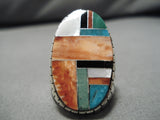Tremendous Men's Native American Navajo Turquoise Inlay Sterling Silver Ring-Nativo Arts