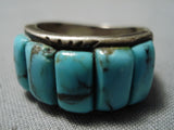 Marvelous Vintage Native American Navajo Blue Diamond Turquoise Sterling Silver Ring Old-Nativo Arts