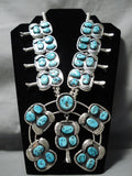 One Of Biggest Vintage Native American Navajo Turquoise Sterling Silver Squash Blossom Necklace-Nativo Arts