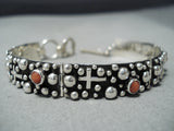 Exceptional Native American Navajo Coral Sterling Silver Cross Hinged Bracelet-Nativo Arts