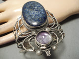 Colossal Vintage Native American Navajo Bug Lapis Amethyst Sterling Silver Bracelet-Nativo Arts