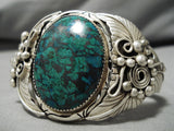 Dramatic Vintage Native American Navajo Spiderweb Green Turquoise Sterling Silver Bracelet-Nativo Arts