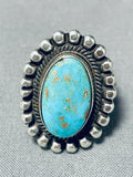Sturdy Native American Navajo Pilot Mntn Turquoise Sterling Silver Thick Ring-Nativo Arts