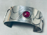 Native American Swirl Ruby Vintage Navajo Singed Sterling Silver Bracelet Jewelry-Nativo Arts