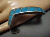 Striking Vintage Navajo Sterling Silver Turquoise Inlay Native American Bracelet-Nativo Arts