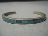 Thicker Vintage Navajo Turquoise Inlay Native American Sterling Silver Bracelet-Nativo Arts