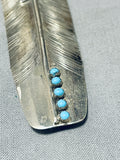Rare Longer Vintage Native American Navajo Intricate Sterling Silver Feather Turquoise Pendant-Nativo Arts