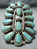 Marvelous Native American Navajo Royston Turquoise Cluster Sterling Silver Ring-Nativo Arts