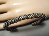 Wonderful Vintage Native American Navajo Hand Tooled Sterling Silver Woven Bracelet Old Cuff-Nativo Arts