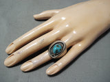 Heavy Vintage Native American Navajo Kingman Turquoise Sterling Silver Ring Old-Nativo Arts