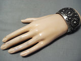 Huge Hand Tooled Vintage Native American Navajo Sterling Silver Repoussed Bracelet-Nativo Arts