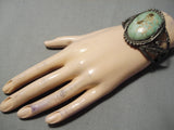 Huge Vintage Native American Navajo Carico Lake Turquoise Sterling Silver Leaf Bracelet Old-Nativo Arts