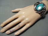 So Vivid!! Vintage Native American Navajo Royston Turquoise Sterling Silver Leaf Bracelet Old-Nativo Arts