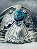 Incredible Native American Navajo Turquoise Sterling Silver Thunderbird Enormous Bracelet-Nativo Arts