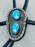 Incredible Vintage Native American Navajo Blue Gem Turquoise Sterling Silver Bolo Tie-Nativo Arts