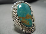 Huge Vintage Native American Navajo Green Turquoise Sterling Silver Ring-Nativo Arts