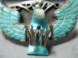 Flying Eagle Vintage Native American Navajo #8 Turquoise Sterling Silver Bracelet Old-Nativo Arts